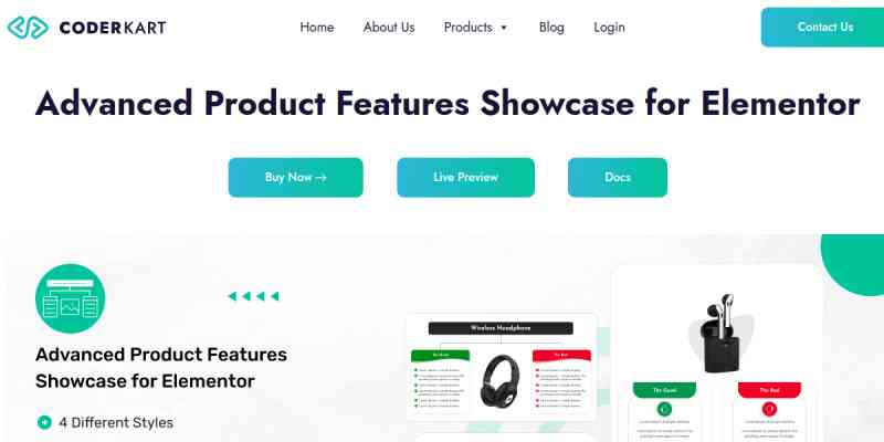 Advanced Product Features Showcase for Elementor