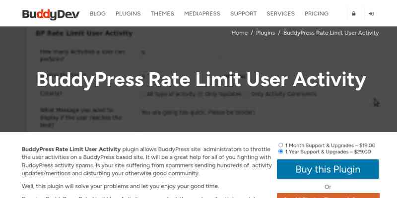 BuddyPress Rate Limit User Activity